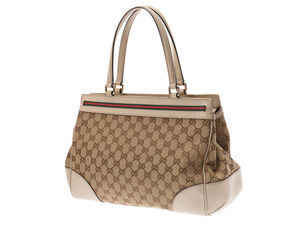 Gucci canvas beige leather GG Mayfair handbag Tan
